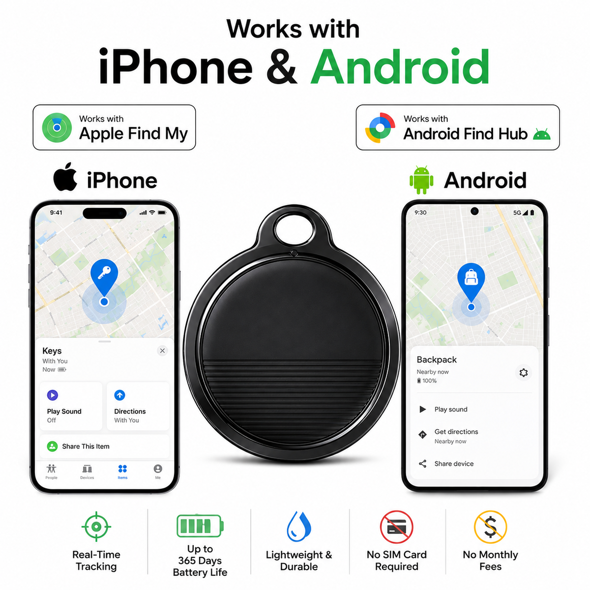 جهاز تتبع ذكي GPS متوافق مع الآيفون والأندرويد – تحديد الموقع في الوقت الحقيقي وبطارية تدوم حتى 365 يومًا