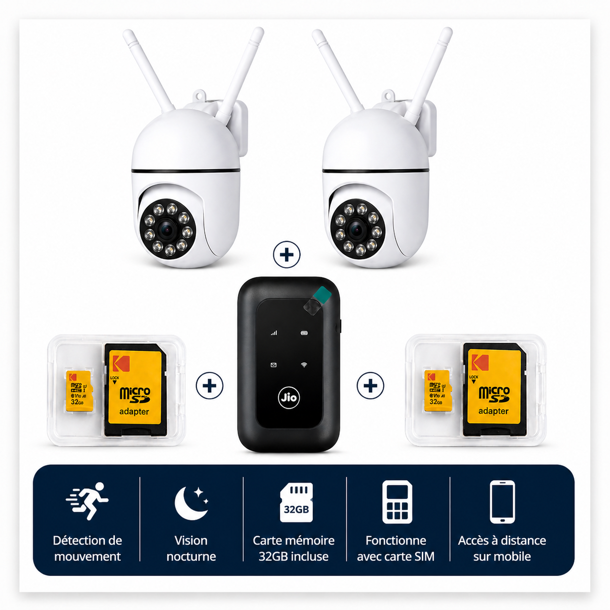 PACK 2 CAMERA 360° 3MP SIM + 2CART MEMOIRE 32G
